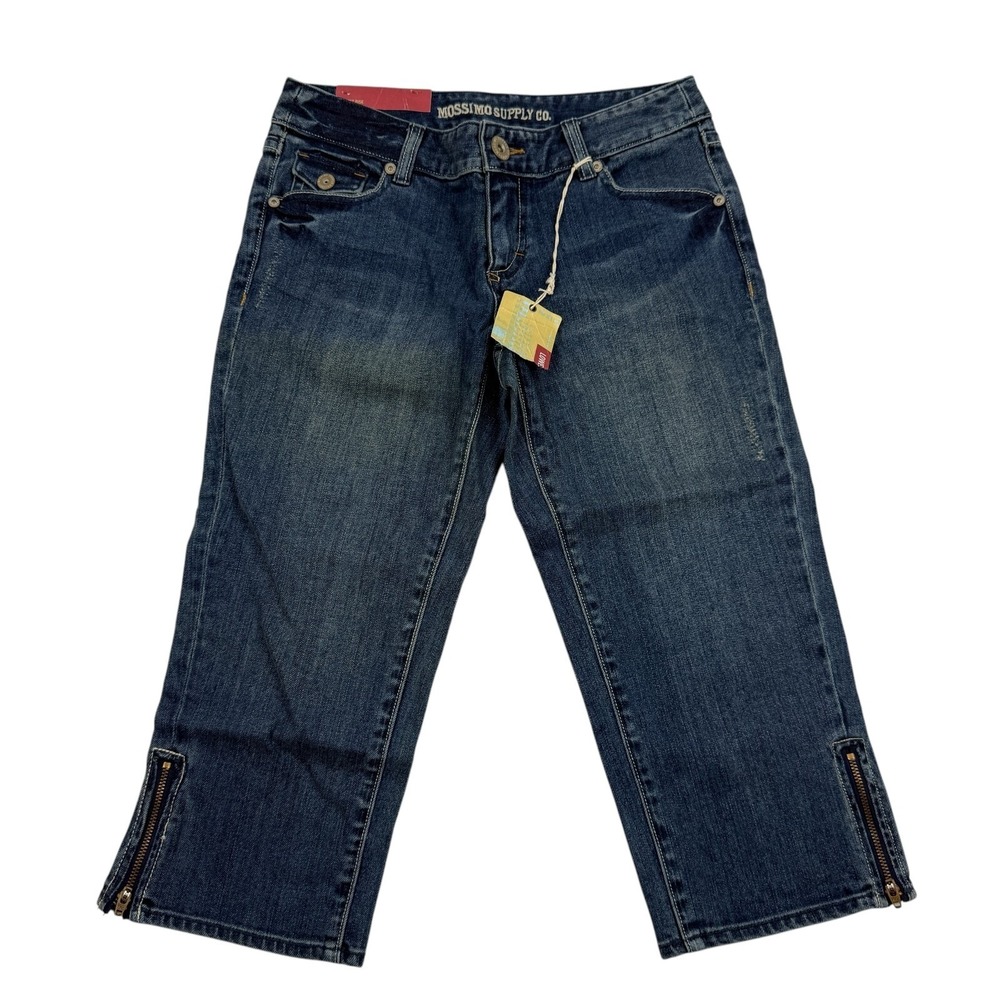 NWT Mossimo Supply Co. Lowest Rise Crop Capri Denim Blue Jeans Sz 1 Zipper Leg
